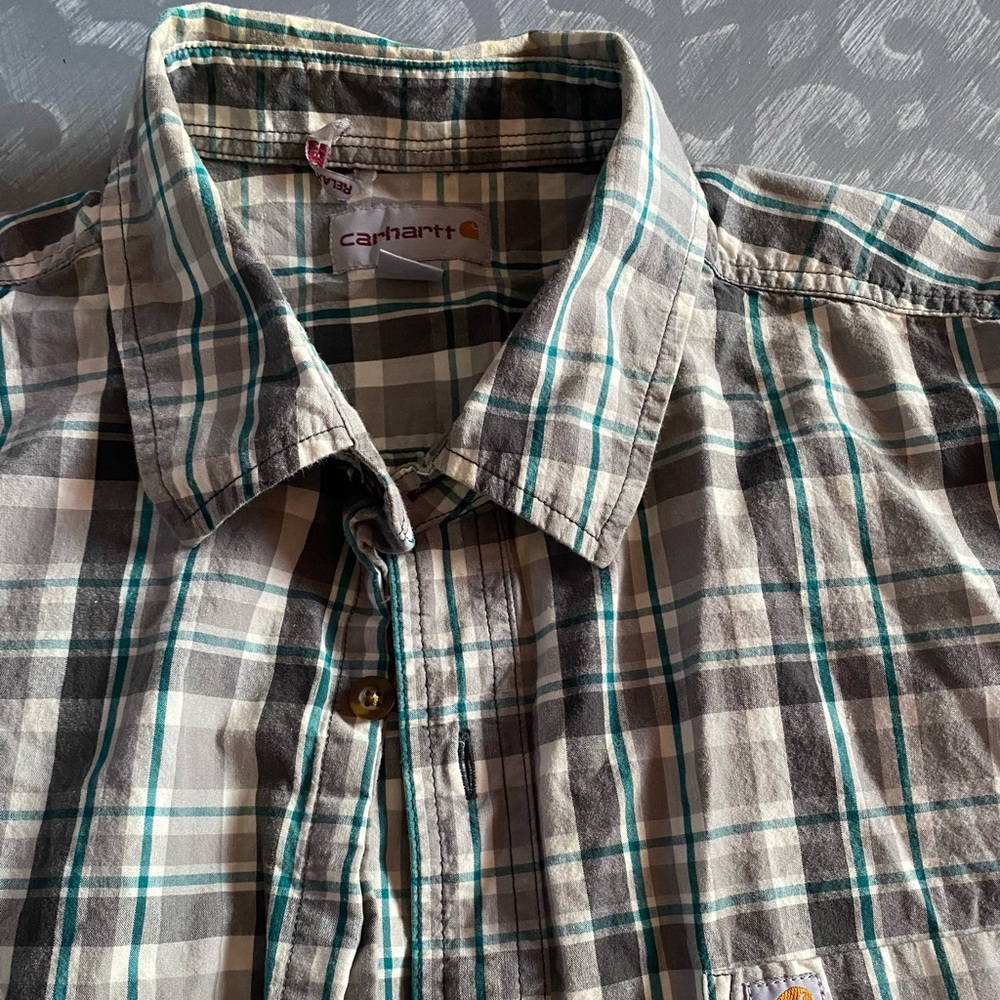 Carhartt relaxed‎ fit green grey plaid short sleeve men’s shirt size XL